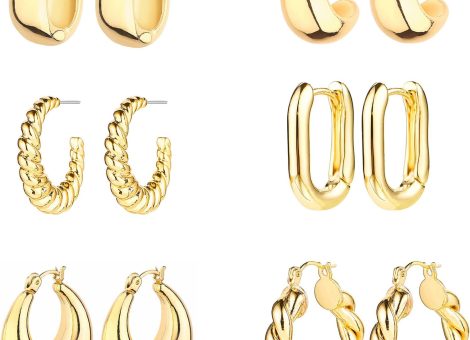 6 Pairs 14K Gold Hoop Earrings for Women Lightweight Chunky Hoop Earrings Multipack Hypoallergenic, Thick Open Twisted Huggie Hoops Earring Set Jewelry for Gifts.