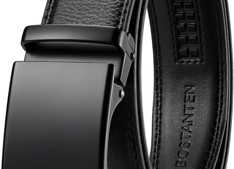 Mens Belt Leather Ratchet Belt For Men Dress and Casual with Adjustable Buckle, Trim to Fit